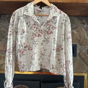 Vintage 80s/90s Floral Button-Up Blouse | Cottagecore Rose Print Top